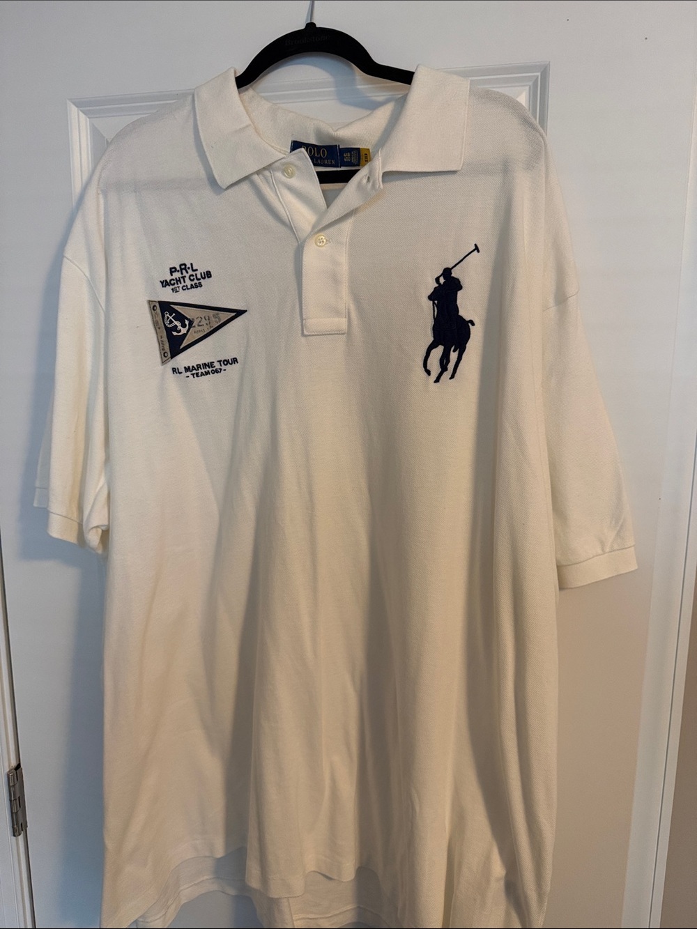 Polo by Ralph Lauren White Short-Sleeve Yacht Club Polo with Navy Embroidery